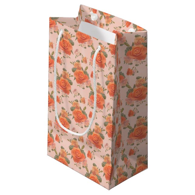rose pink orange floral pattern wedding spring small gift bag (Front Angled)