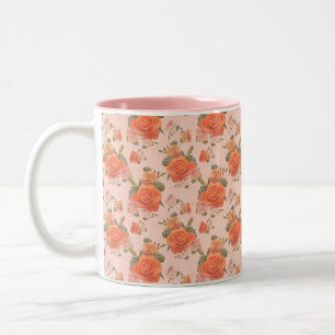 rose pink orange floral pattern wedding spring Two-Tone coffee mug