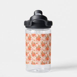 rose pink orange floral pattern wedding spring water bottle