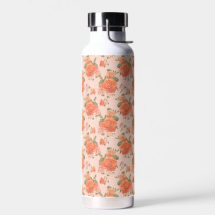 rose pink orange floral pattern wedding spring water bottle