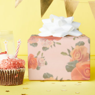 rose pink orange floral pattern wedding spring wrapping paper
