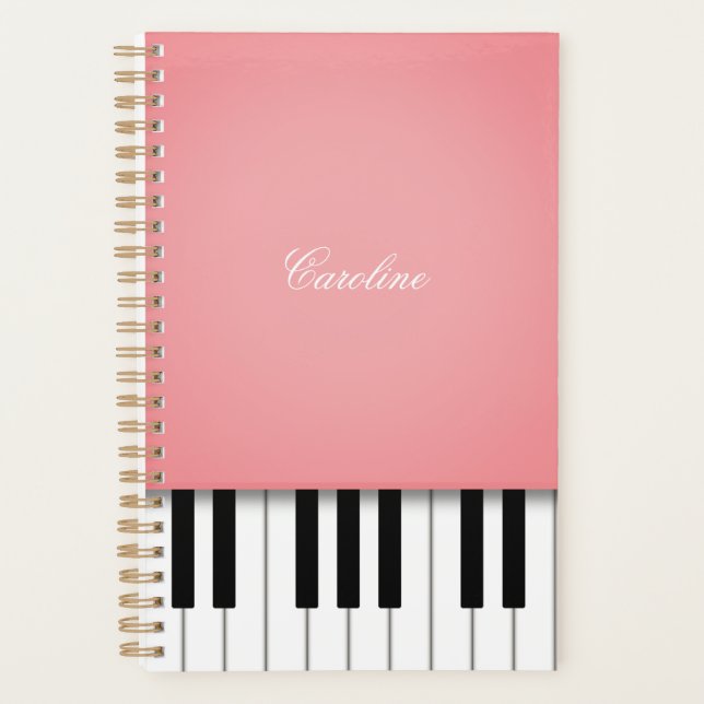 Rose Pink Piano Keyboard Personalised Music Planner (Front)