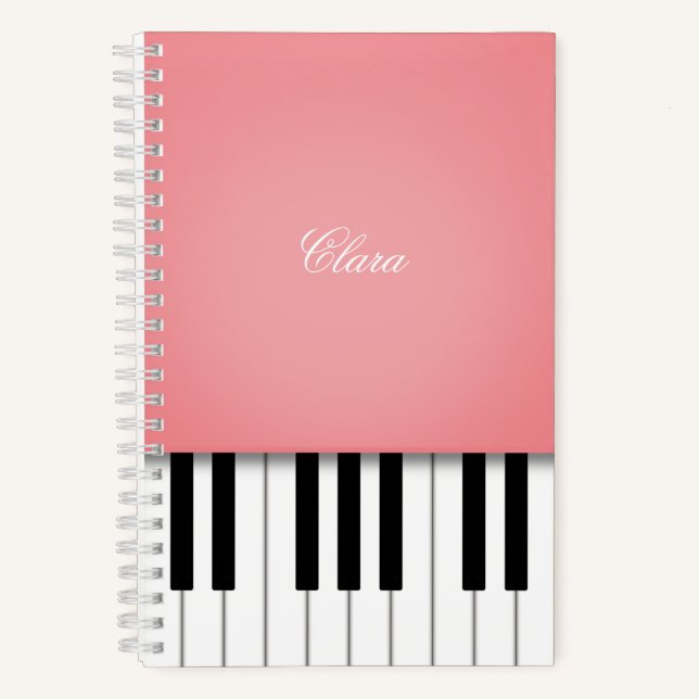 Rose Pink Piano Music Keyboard Personalised Notebook (Front)