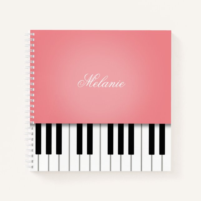 Rose Pink Piano Music Keyboard Personalised Notebook (Front)