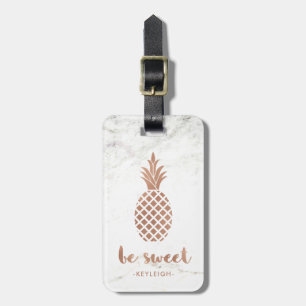 Rose Pink Pineapple on White Marble   Be Sweet Luggage Tag