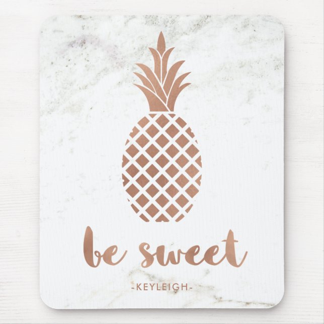 Rose Pink Pineapple on White Marble | Be Sweet Mouse Mat (Front)
