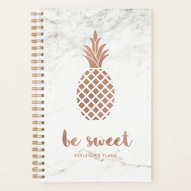 Rose Pink Pineapple on White Marble | Be Sweet Planner (Front)