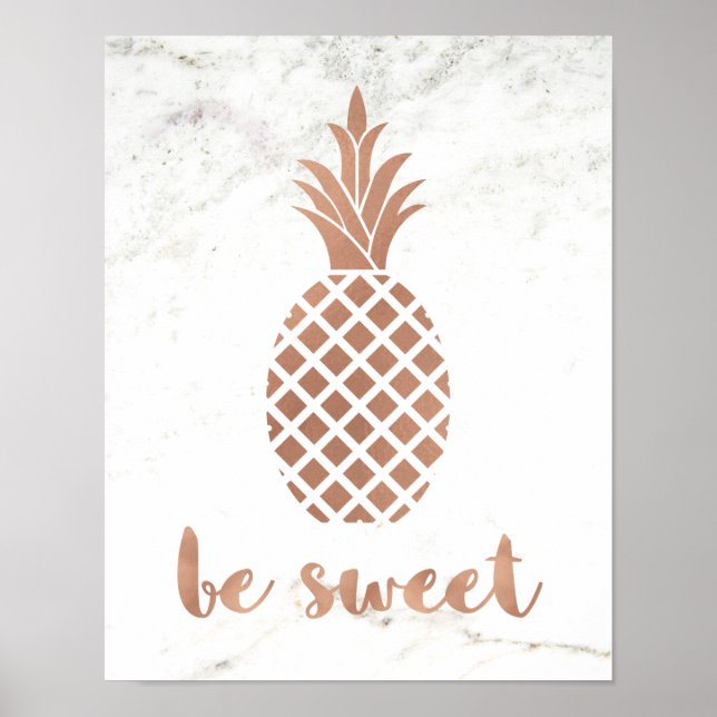 Rose Pink Pineapple on White Marble | Be Sweet Poster (Front)