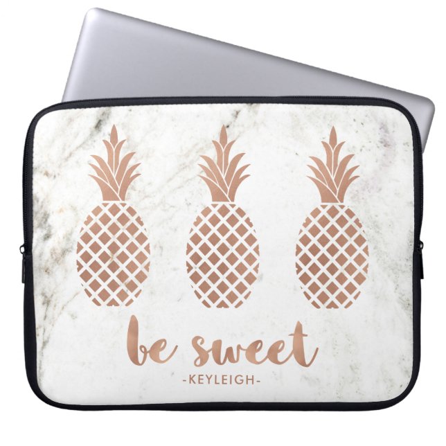 Rose Pink Pineapples on White Marble | Be Sweet Laptop Sleeve (Front)
