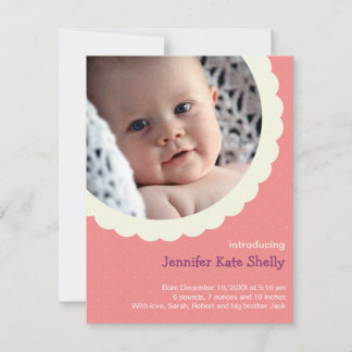Rose pink polka dot rosette photo cute baby birth announcement