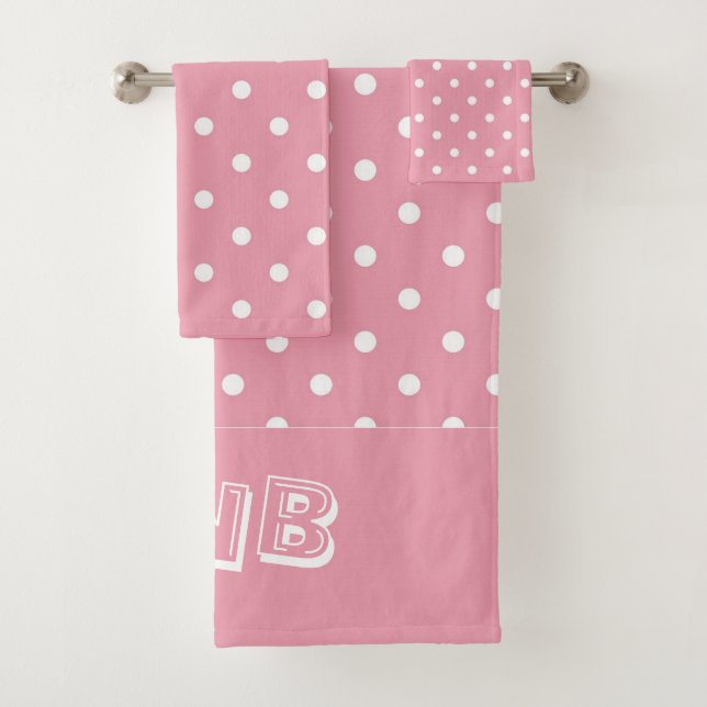Rose Pink Polka Dots Bath Towel Set (Insitu)