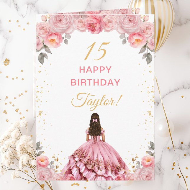 Rose Pink Princess Floral Happy Birthday Card (Creator Uploaded)