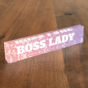Rose pink purple faux sparkles glitters boss lady nameplate