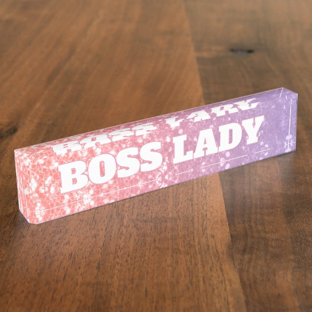 Rose pink purple faux sparkles glitters boss lady nameplate (Side)