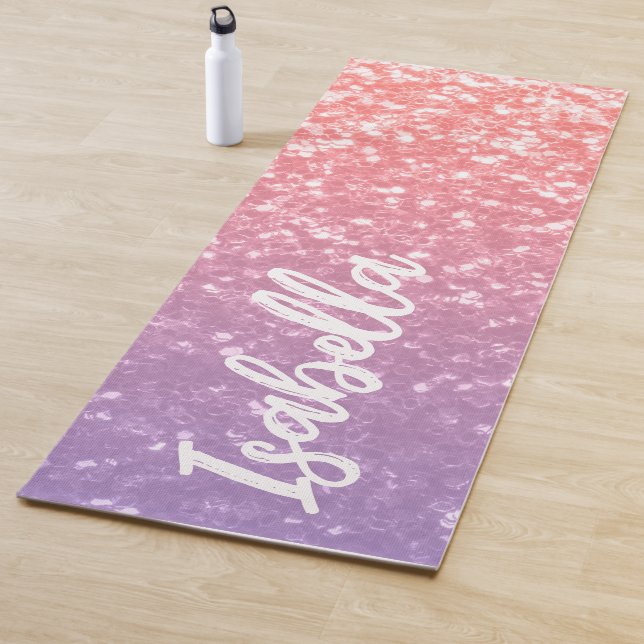 Rose pink purple faux sparkles glitters Your name Yoga Mat (In Situ)