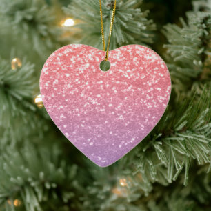 Rose pink purple lavender faux sparkles glitters ceramic tree decoration