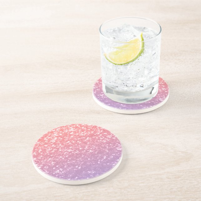 Rose pink purple lavender faux sparkles glitters coaster (Side)