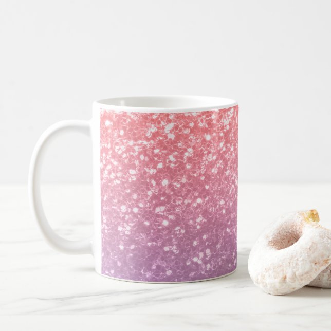 Rose pink purple lavender faux sparkles glitters coffee mug (With Donut)
