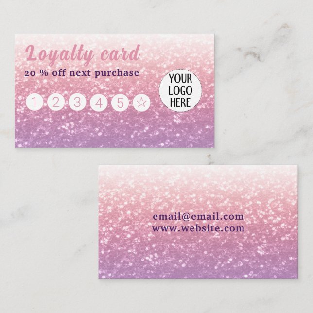 Rose pink purple lavender faux sparkles glitters loyalty card (Front/Back)