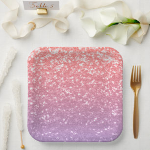 Rose pink purple lavender faux sparkles glitters paper plate