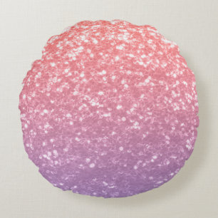 Rose pink purple lavender faux sparkles glitters round cushion