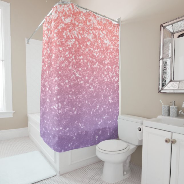 Rose pink purple lavender faux sparkles glitters shower curtain (In Situ)