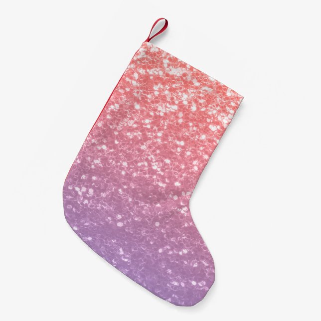 Rose pink purple lavender faux sparkles glitters small christmas stocking (Front (Hanging))