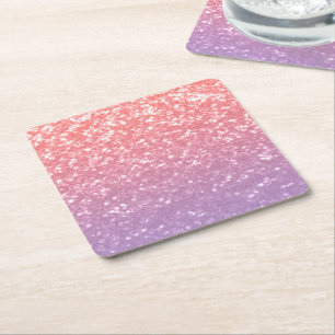 Rose pink purple lavender faux sparkles glitters square paper coaster