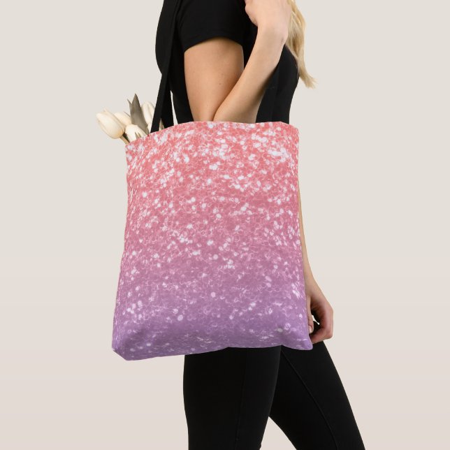 Rose pink purple lavender faux sparkles glitters tote bag (Close Up)