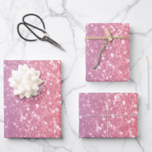 Rose pink purple lavender faux sparkles glitters wrapping paper sheet