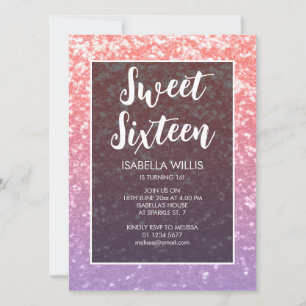 Rose pink purple sparkles Sweet 16 elegant script Invitation