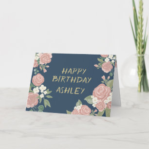 Rose Pink Romantic Botanical Oilpaint Birthday Car Card