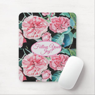 Rose Pink Roses floral Follow Your Joy Pattern Mouse Mat