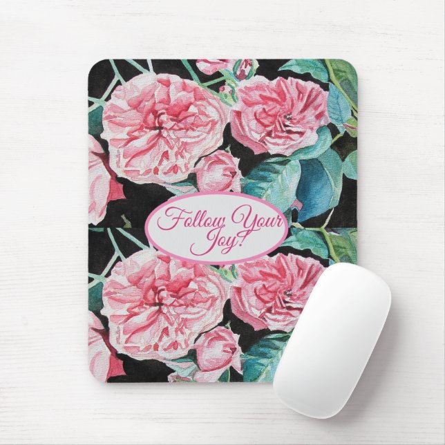 Rose Pink Roses floral Follow Your Joy Pattern Mouse Mat (With Mouse)
