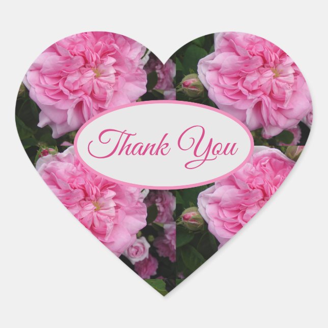 Rose Pink Roses floral Thank You Pattern Heart Sti Sticker (Front)