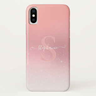 Rose Pink Shimmer Glitter Sparkle Monogrammed iPhone X Case