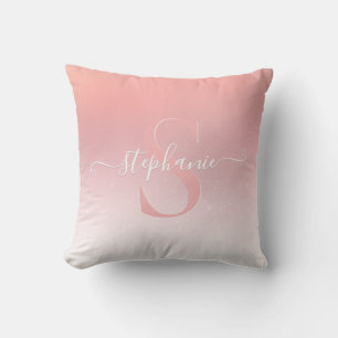 Rose Pink Shimmer Glitter Sparkle Monogrammed Cushion
