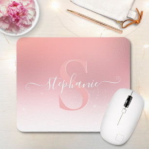 Rose Pink Shimmer Glitter Sparkle Monogrammed Mouse Mat