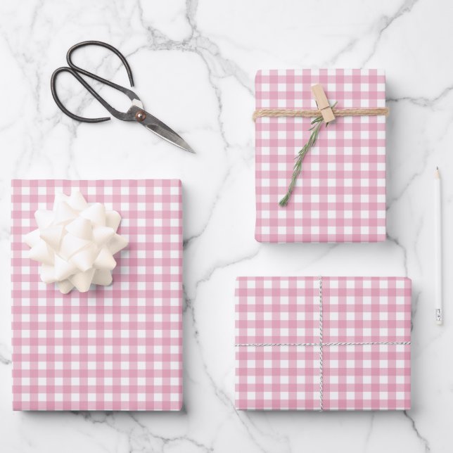 Rose Pink Simple Plaid Wrapping Paper Sheet (Front)