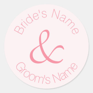 Rose Pink Simply Elegant Bride and Groom Wedding Classic Round Sticker
