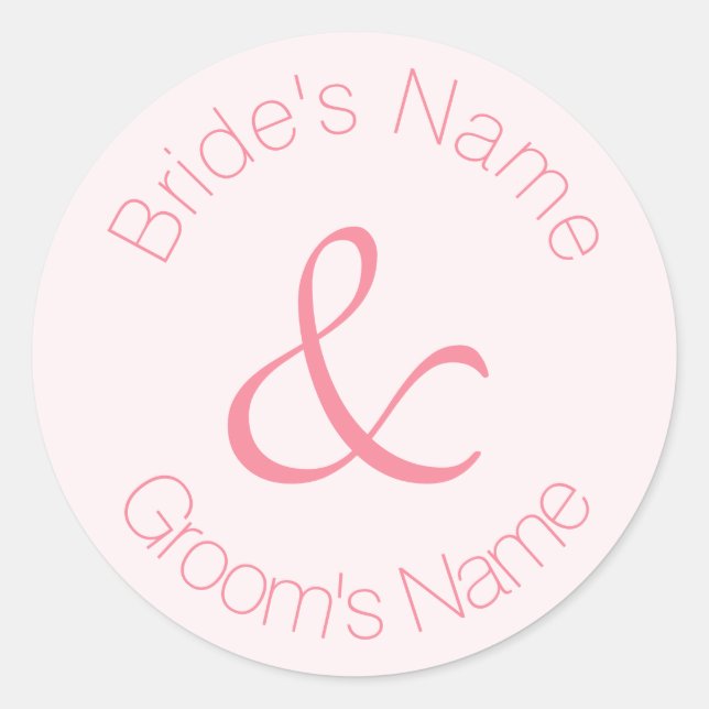 Rose Pink Simply Elegant Bride and Groom Wedding Classic Round Sticker (Front)