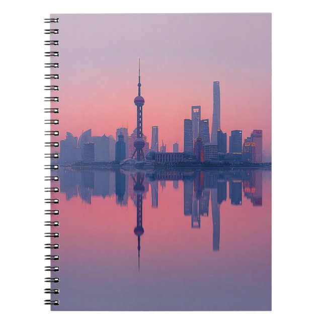 Rose Pink Skyline Mirror Glow Notebook (Front)