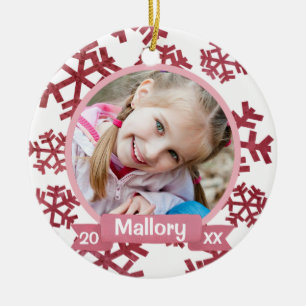 Rose Pink Snowflakes Personalised Keepsake Ceramic Tree Decoration