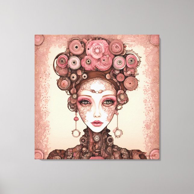 ROSE PINK STEAMPUNK FUTURE FANTASY PORTRAIT WOMAN CANVAS PRINT (Front)