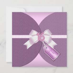 Rose Pink Sweet Sixteen Invite with Diamond Bow