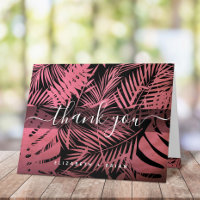 Rose pink tropical palm leaf pattern script name