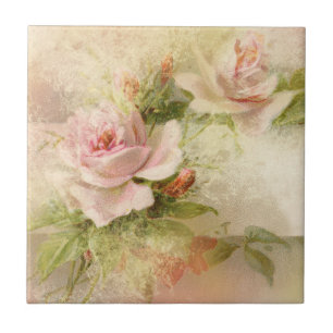 Rose pink vintage flower tile