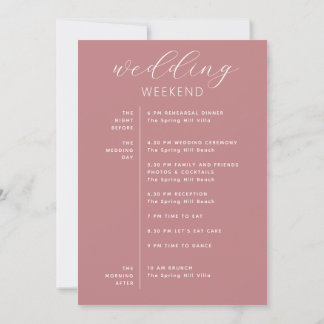 Rose Pink Wedding Timeline | Spring Itinerary Invitation