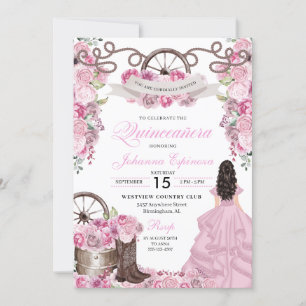 Rose Pink Western Ranchero Quinceanera Invitation