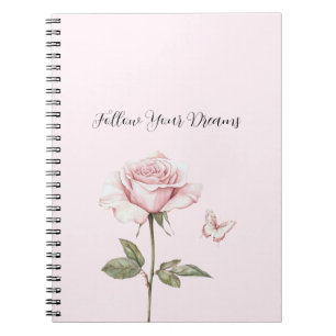 Rose Pink White Butterfly Dreams Notebook